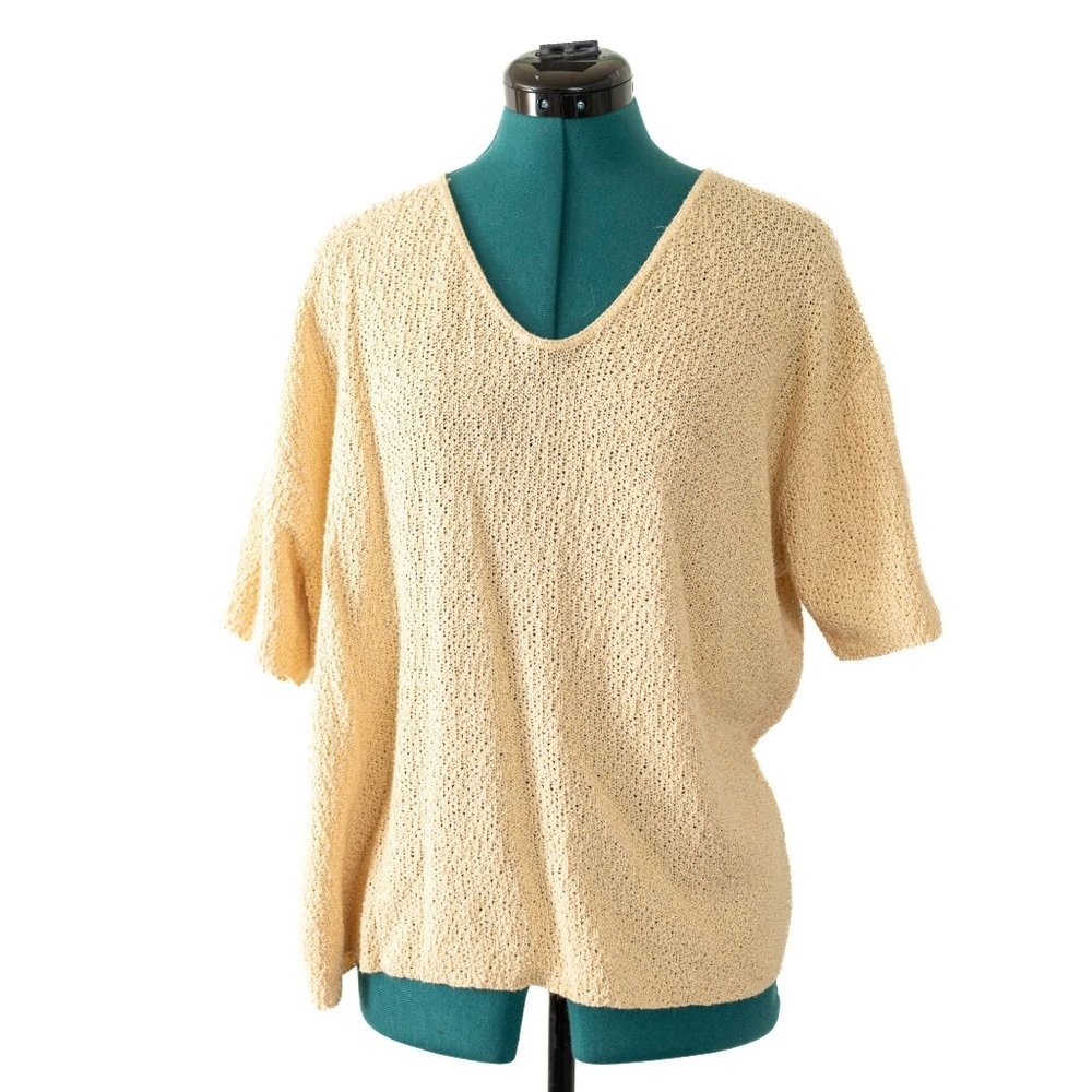 Vintage Cotton Shirt Short Sleeve Neutral Ivory Textured Large